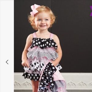 Mud Pie Pink Black & White Tulle Ruffle Romper Size 12/18 Months